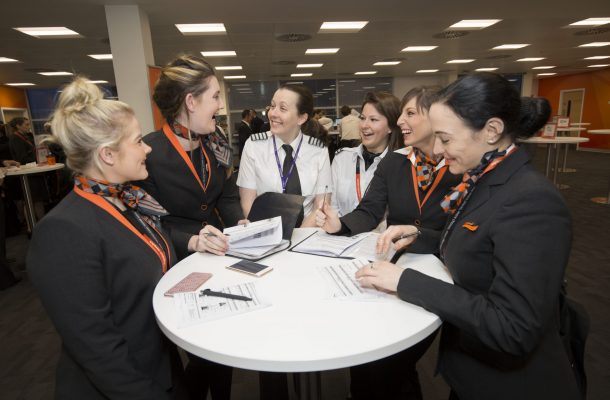 Group of easyJet staff around a table